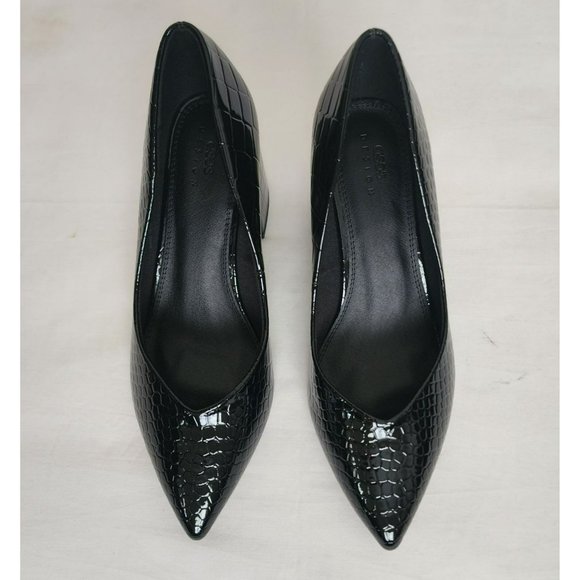 ASOS Design Women's Black Mock Croc Faux Leather Block Heel Court Shoes Size 7 - Picture 7 of 13